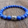 N5759 Bracelet elastique homme bouddha métal argent perles jaspe bleu - Bijoux Bracelets en ligne Ninanina