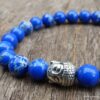 N5759a Bracelet elastique homme bouddha métal argent perles jaspe bleu - Bijoux Bracelets en ligne Ninanina