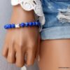 N5759a Bracelet fantaisie mala perles jaspe bleu bouddha métal argent - Bijoux Bracelets en ligne Ninanina