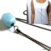 N5763 Collier femme long sautoir métal bronze pendentif aiguemarine - Bijoux en ligne NINANINA