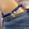 N5766d Bracelet homme perles jaspe bleu infini argent 925 massif personnalisé gravé à la main - Bijoux en ligne NINANINA
