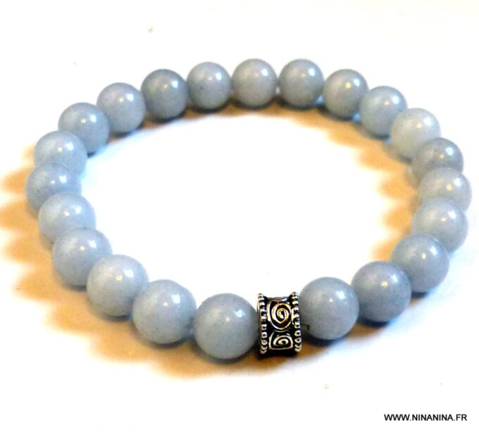 N5773 Bracelet homme strech elastique perles aiguemarine argent 925 massif - Bijoux en ligne Ninanina
