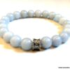 N5773a Bracelet homme strech elastique perles aiguemarine argent 925 massif - Bijoux en ligne Ninanina