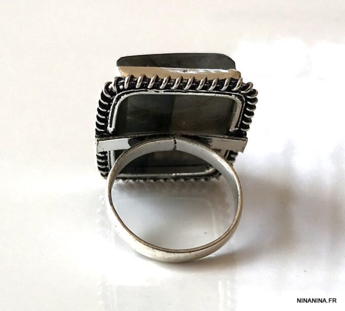 N5775f Bague Labradorite rectangulaire plaqué argent - Bijoux Bagues en ligne Ninanina