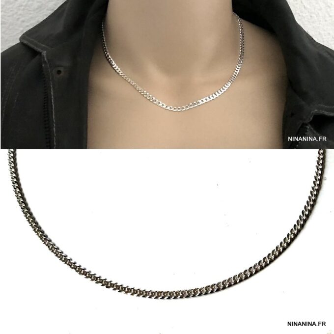 N5783 Chaine homme Argent 925 massif maille gourmette - Bijoux Chaines en ligne Ninanina