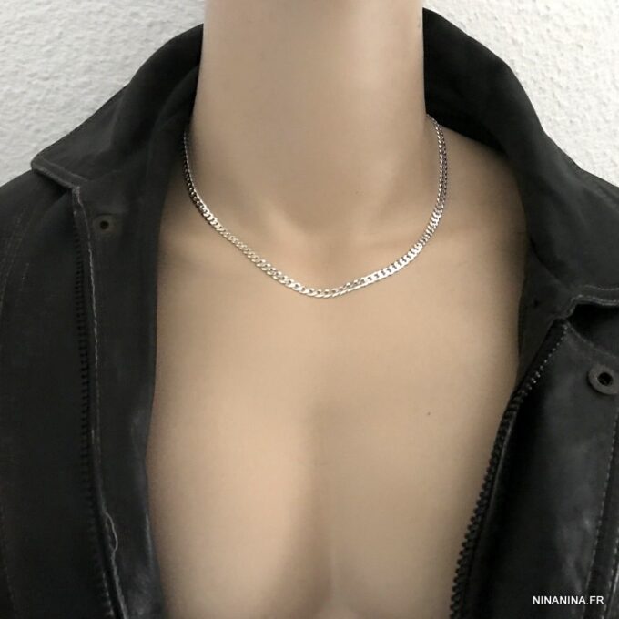 N5783a Chaine homme Argent 925 massif maille gourmette - Bijoux Chaines en ligne Ninanina