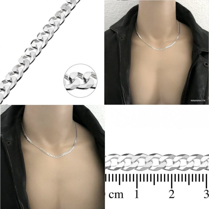 N5783b Chaine homme Argent 925 massif maille gourmette - Bijoux Chaines en ligne Ninanina