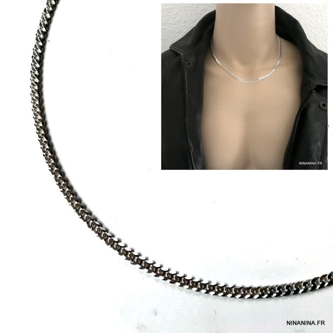 N5783d Chaine homme Argent 925 massif maille gourmette - Bijoux Chaines en ligne Ninanina