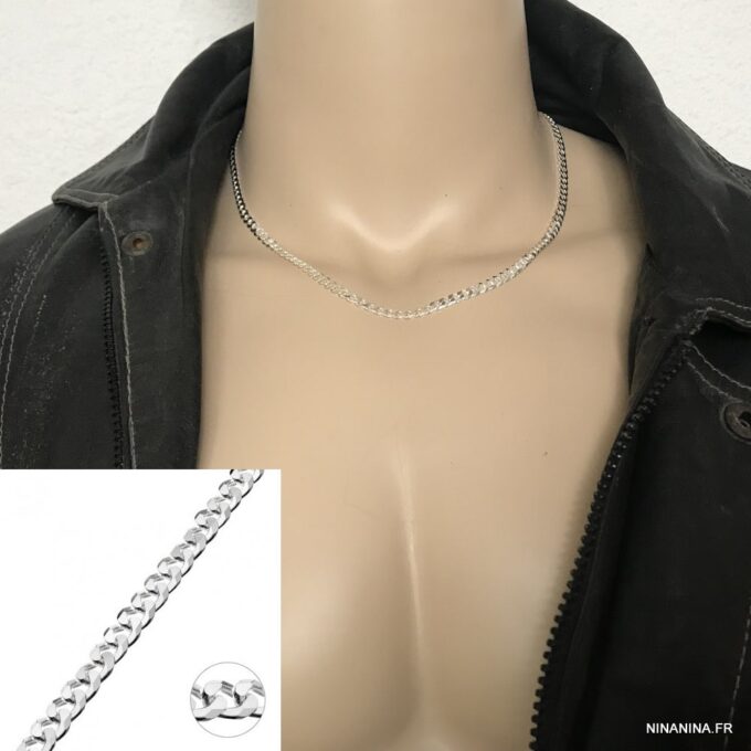 N5783e Chaine homme Argent 925 massif maille gourmette - Bijoux Chaines en ligne Ninanina