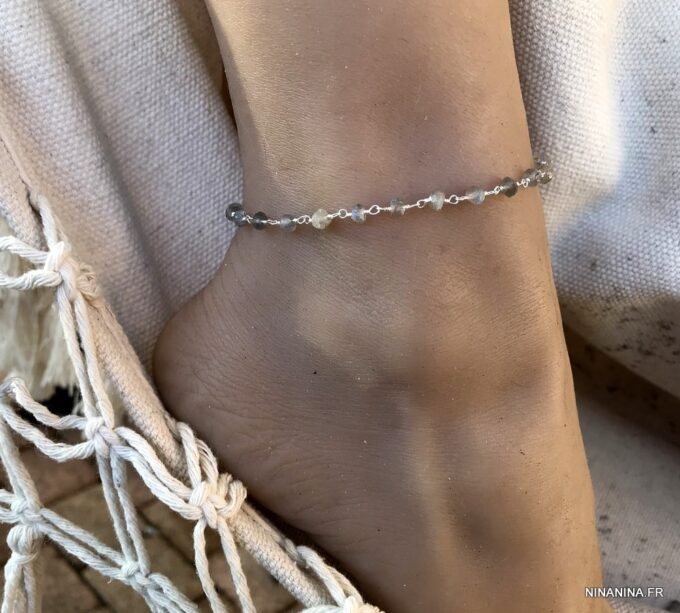 N5785c Chaine de cheville labradorite signe infini Argent 925 massif femme - Bijoux Chaînes en ligne Ninanina