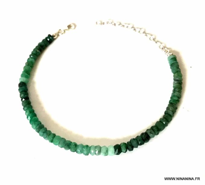 N5788a Bracelet emeraude Argent 925 femme pierre précieuse brute - Bijoux Bracelets en ligne Ninanina