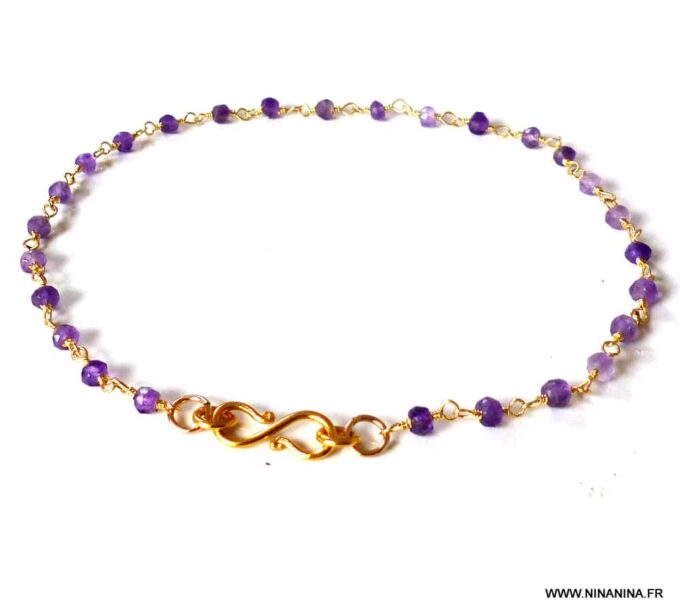 N5795 Bracelet labradorite naturelle infini argent massif plaqué or - Bijoux en ligne Ninanina