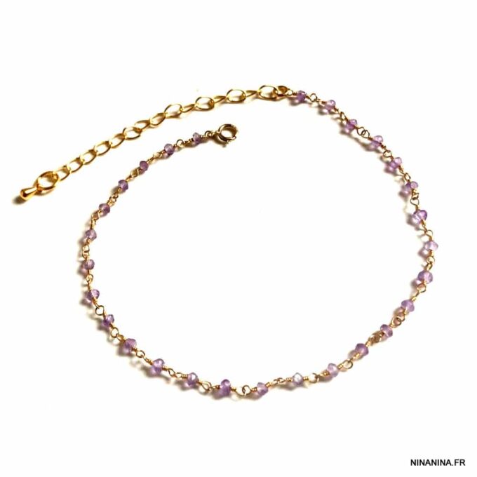 N5796a Bracelet de cheville améthyste pierres brutes Plaqué Or - Bijoux Bracelets de chevilles en ligne Ninanina