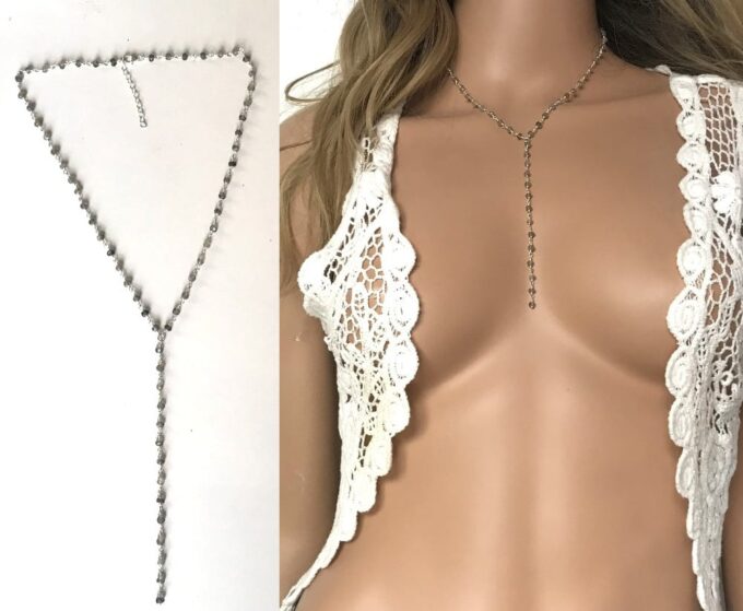 N5797 Labradorite collier cravate pierre naturelle et argent massif - Bijoux Colliers en ligne Ninanina