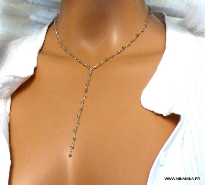N5797a Collier lasso en labradorite naturelle argent massif - Bijoux en ligne NINANINA