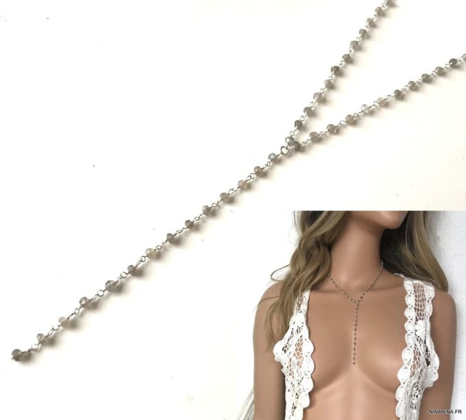 N5797b Labradorite collier cravate pierre naturelle et argent massif - Bijoux Colliers en ligne Ninanina