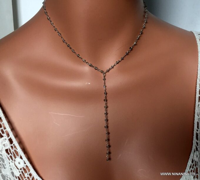 N5797e Collier lasso en labradorite naturelle et argent massif - Bijoux en ligne NINANINA