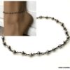 N5801a Bracelet cheville pierre pyrites facettées métal noir - Bijoux Bracelets en ligne Ninanina