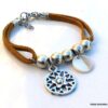 N5812 Bracelet cordon daim nacre métal argent - Bijoux en ligne NINANINA
