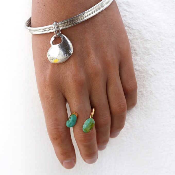 N5814B Bracelet triple jonc pendentif coeur plaqué argent – Bijou Artisanal Fait Main - Bijoux Bracelets joncs en ligne NINANINA