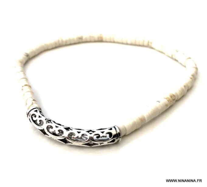 N5820 Bracelet de cheville turquoises blanches perle tube - Bijoux Bracelets en ligne Ninanina