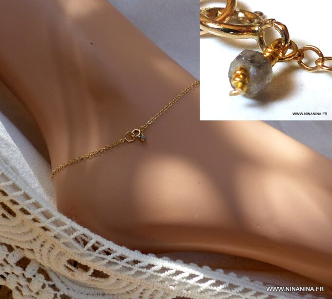 N5822 Chaîne de cheville labradorite naturelle plaqué or - Bijoux en ligne NINANINA
