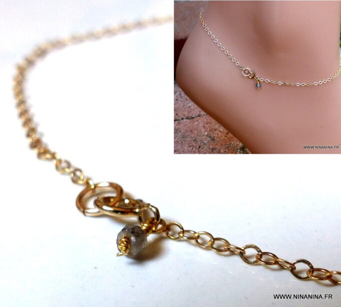N5822A Chaîne de cheville labradorite naturelle plaqué or - Bijoux en ligne NINANINA