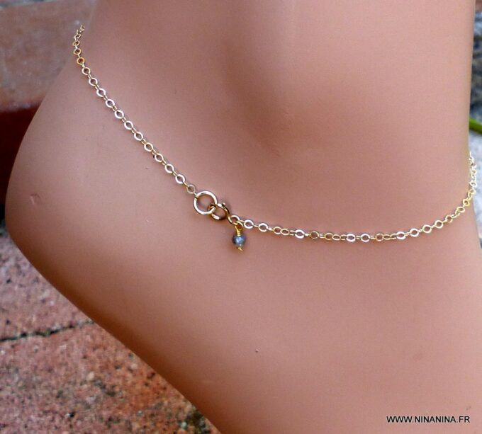 N5822B Chaîne de cheville labradorite naturelle plaqué or - Bijoux en ligne NINANINA