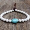 N5824 Bracelet elastique mala homme perles turquoises blanches et perle turquoise naturelle - Bijoux Bracelets en ligne Ninanina