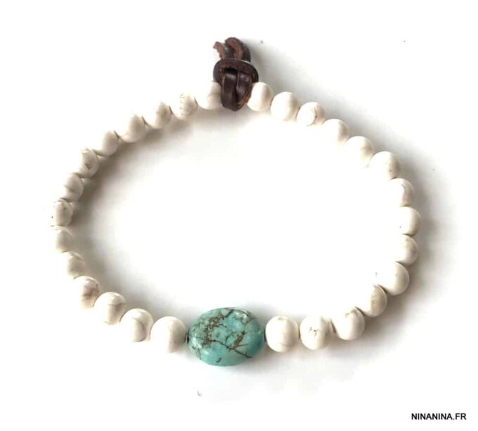 N5824 Bracelet homme perle blanche turquoise bleue naturelle - Bijoux Bracelets en ligne Ninanina