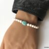 N5824c Bracelet homme perle blanche turquoise bleue naturelle - Bijoux Bracelets en ligne Ninanina