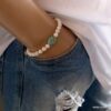 N5824d Bracelet homme strech elastique perles turquoises blanches et turquoise bleue - Bijoux en ligne NINANINA