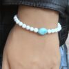 N5824e Bracelet homme perle blanche turquoise bleue naturelle - Bijoux Bracelets en ligne Ninanina