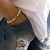 N5824e Bracelet homme strech elastique perles turquoises blanches et turquoise bleue - Bijoux en ligne NINANINA