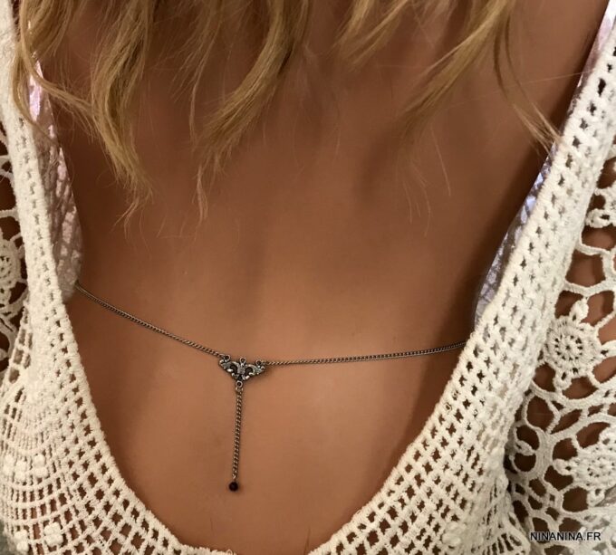 N5826a Chaîne de taille acier inoxydable Améthyste ou corail - Bijoux de corps en ligne Ninanina