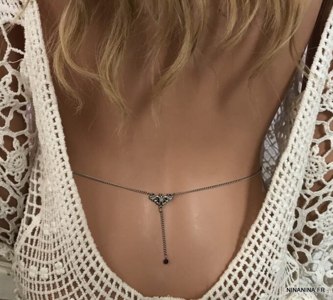 N5826d Chaîne de taille acier inoxydable Améthyste ou corail - Bijoux de corps en ligne Ninanina