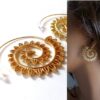 N5832 Boucles d'oreilles créoles tribales spirales métal doré or - Bijoux en ligne NINANINA