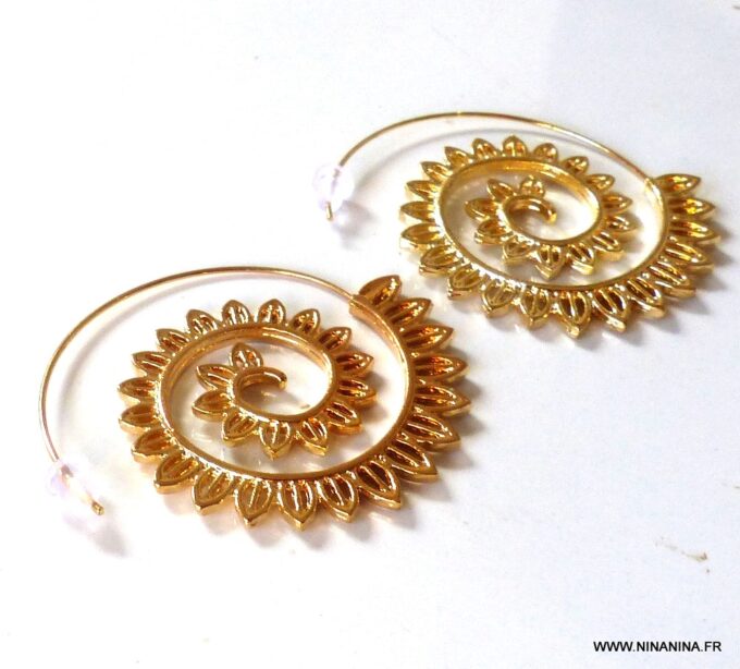 N5832a Boucles d'oreilles créoles tribales spirales métal doré or - Bijoux en ligne NINANINA