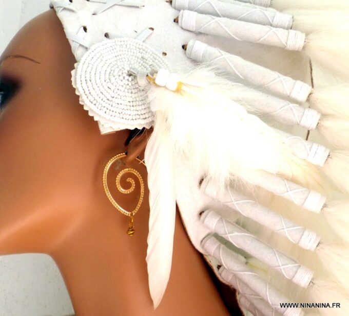 N5833b Boucles d'oreilles créoles tribales spirales ovales métal doré or - Bijoux en ligne NINANINA