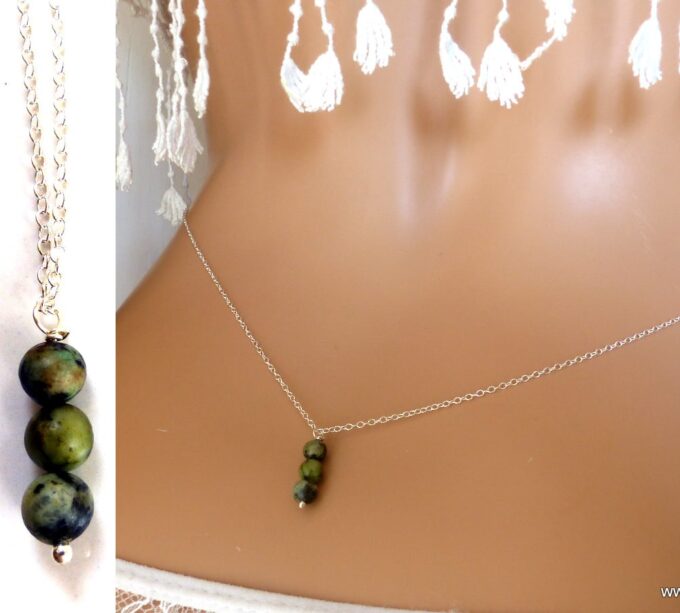 N5849 Chaine de taille argent 925 massif perles turquoise africaine - Bijoux Chaînes en ligne NINANINA