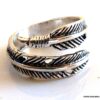 N5854 Bague tribale réglable plume métal argenté - Bijoux Bagues en ligne Ninanina