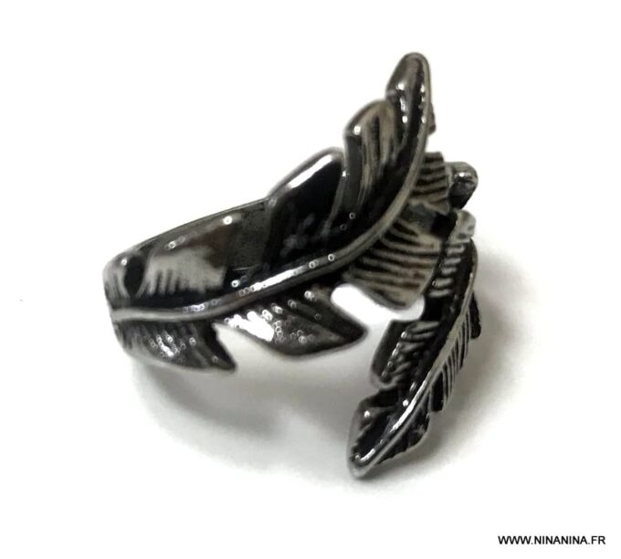 N5856a Bague femme plume fantaisie métal argent reglable - Bijoux Bagues en ligne Ninanina