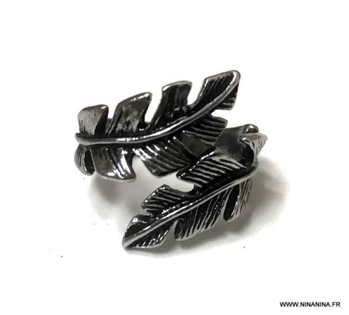 N5856b Bague femme plume fantaisie métal argent reglable - Bijoux Bagues en ligne Ninanina