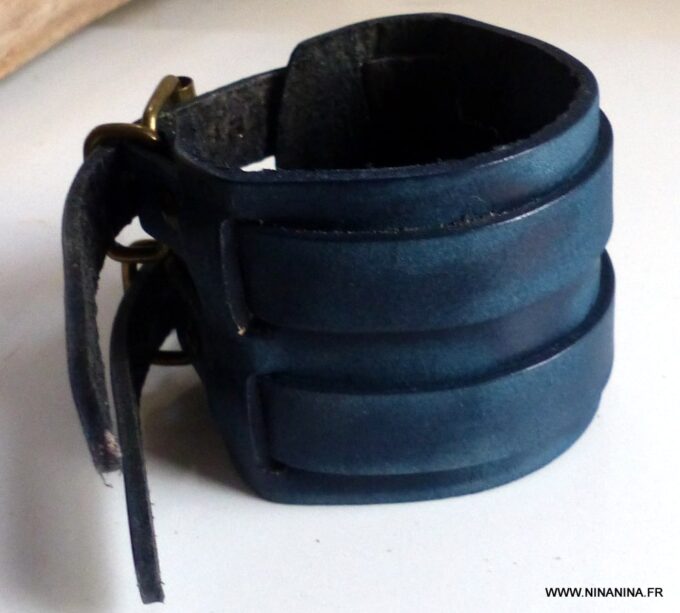 N5858b Bracelet de force double cuir bleu - Bijoux Bracelets en ligne NINANINA
