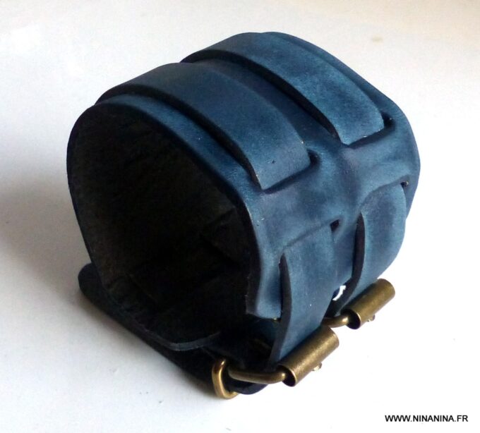 N5858c Bracelet de force double cuir bleu - Bijoux Bracelets en ligne NINANINA