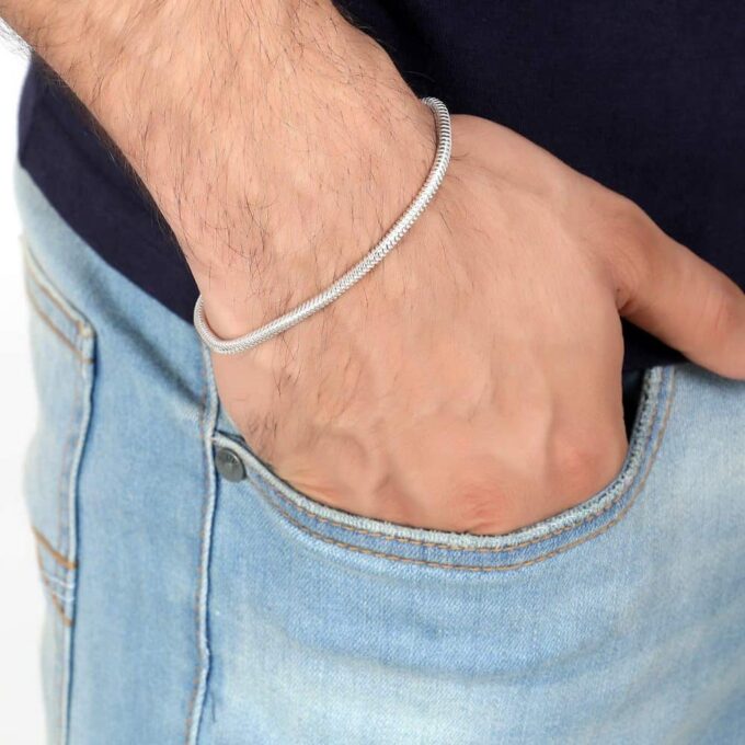N5865 Bracelet maille serpent argent plaqué homme - Bijoux Bracelets hommes en ligne Ninanina