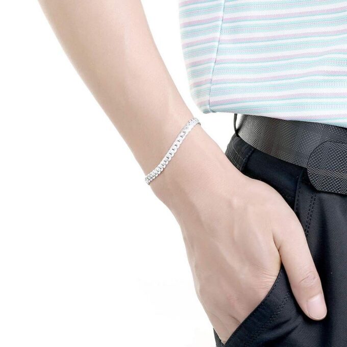 N5865b Bracelet maille serpent argent plaqué homme - Bijoux Bracelets hommes en ligne Ninanina