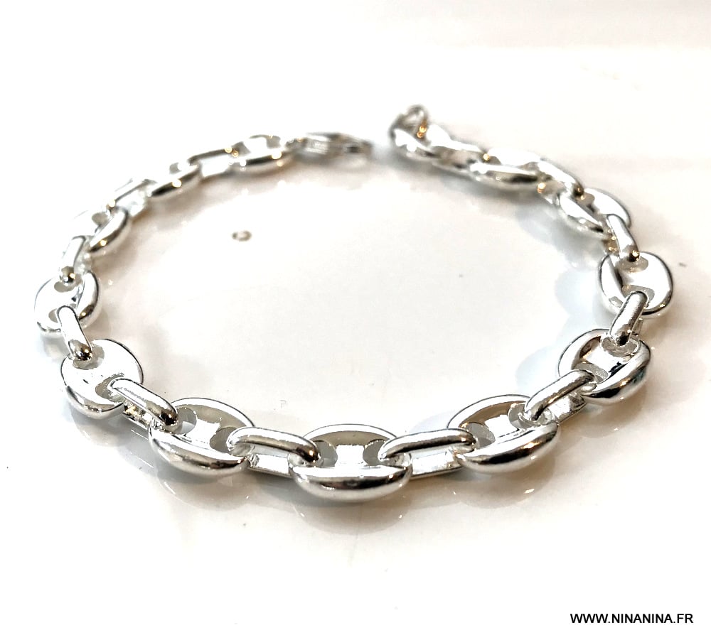 Bracelet Grains De Café En Argent Sterling Massif - Longueur 20,3 Cm - Occasion