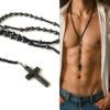 N5875c Chapelet homme pendentif croix chrétienne en hématite et perles noires - Bijoux Colliers en ligne Ninanina