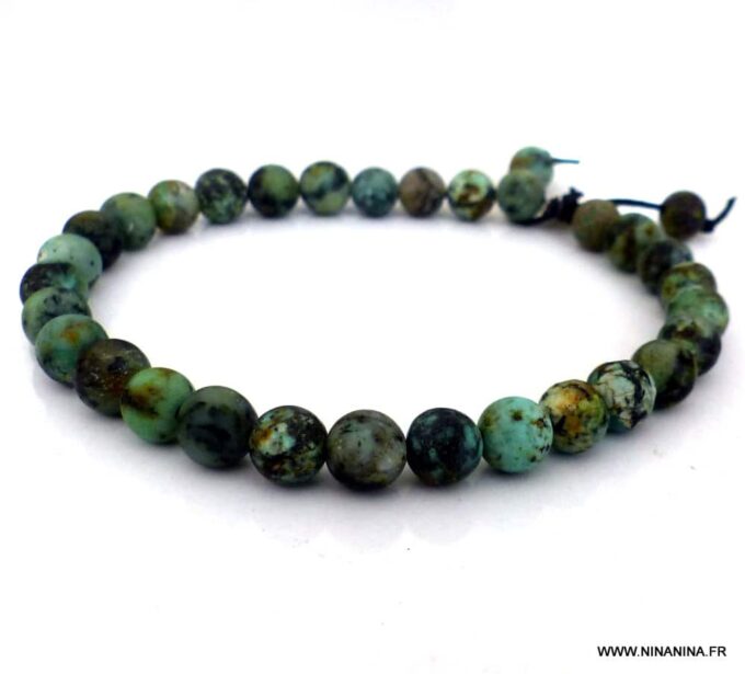 N5877a Bracelet homme réglable perles turquoises africaines argent massif personnalisé - Bijoux Bracelet en ligne Ninanina